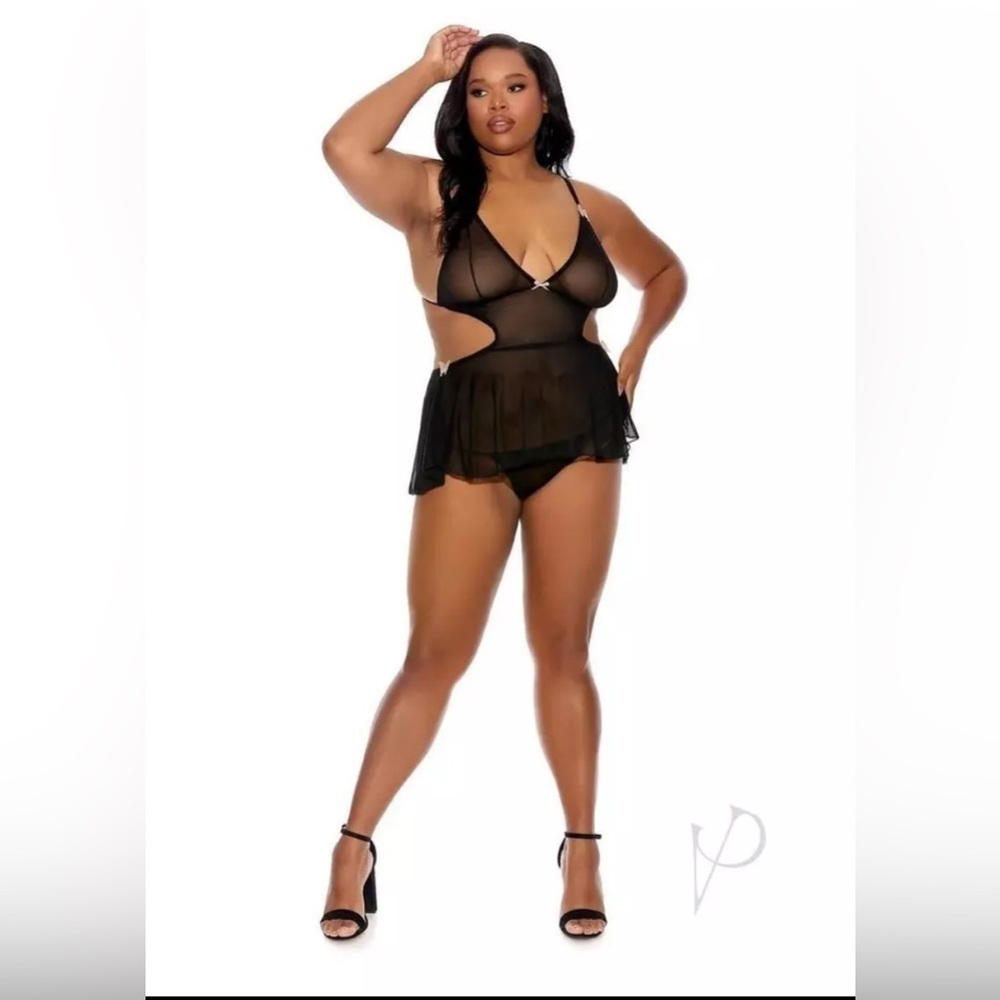 🦋B2G1🦋BARELY BARE Tie-Back Babydoll Teddy & Thong Lingerie Set ONE SIZE QUEEN